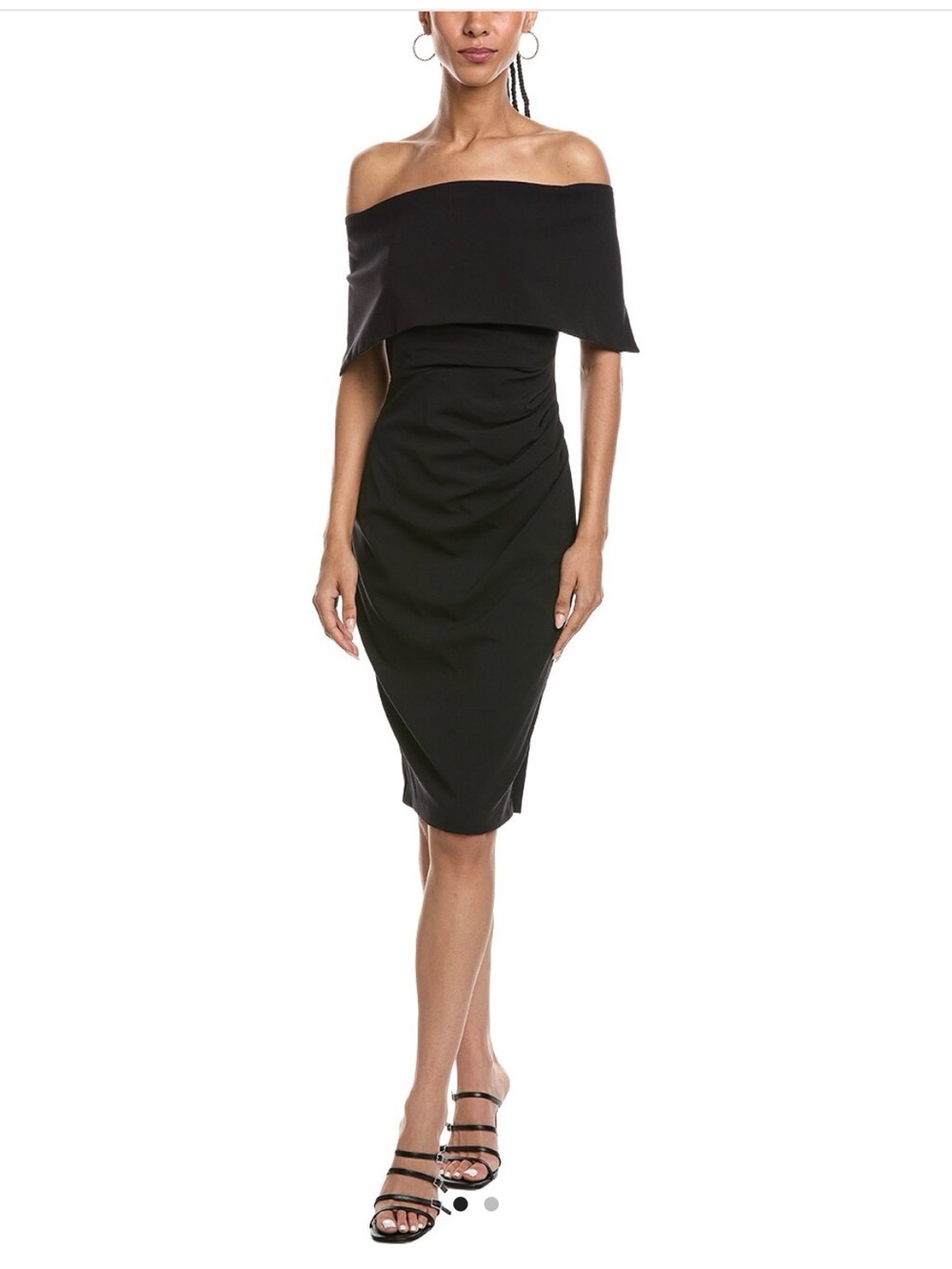 Vince Camuto Black Off-Shoulder Draped Midi Dress